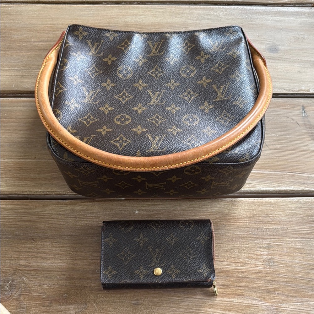 Louis Vuitton Brown Monogram Looping Women's Bag Vintage Set